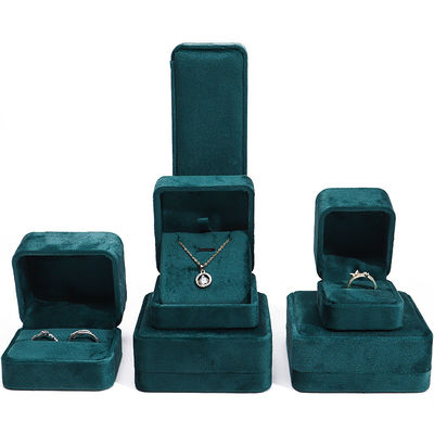 Wholesale Manufacturing Luxury Jewelry Box packaging Custom logo high end สีเขียวเข้ม สร้อยคอ สร้อยหู แหวน Packaging กล่องเครื่องประดับผ้าใบ
