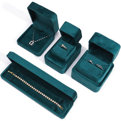 Wholesale Manufacturing Luxury Jewelry Box packaging Custom logo high end สีเขียวเข้ม สร้อยคอ สร้อยหู แหวน Packaging กล่องเครื่องประดับผ้าใบ