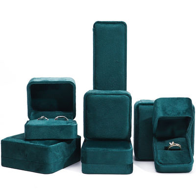 Wholesale Manufacturing Luxury Jewelry Box packaging Custom logo high end สีเขียวเข้ม สร้อยคอ สร้อยหู แหวน Packaging กล่องเครื่องประดับผ้าใบ