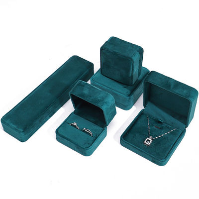 Wholesale Manufacturing Luxury Jewelry Box packaging Custom logo high end สีเขียวเข้ม สร้อยคอ สร้อยหู แหวน Packaging กล่องเครื่องประดับผ้าใบ