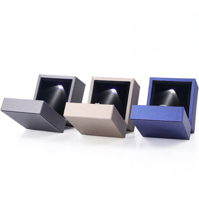 กล่องเครื่องประดับ LED สีฟ้า สําหรับบรรจุหูหูหรู สร้อยข้อมือ สร้อยคอ แหวน