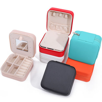 ซื้อ สัญลักษณ์ที่กําหนดเอง การเดินทาง พกพา สี่เหลี่ยม การเก็บกล่องเครื่องประดับด้วยกระจกในหนัง PU online manufacture
