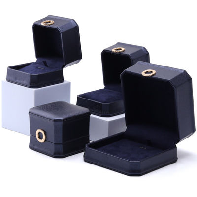 11*11*6cm กล่องเครื่องประดับหนัง Hanhong Square Necklace Ring Box with Metal Blue Luxury