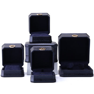 11*11*6cm กล่องเครื่องประดับหนัง Hanhong Square Necklace Ring Box with Metal Blue Luxury