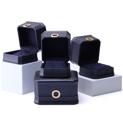 11*11*6cm กล่องเครื่องประดับหนัง Hanhong Square Necklace Ring Box with Metal Blue Luxury