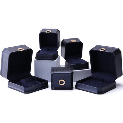 11*11*6cm กล่องเครื่องประดับหนัง Hanhong Square Necklace Ring Box with Metal Blue Luxury