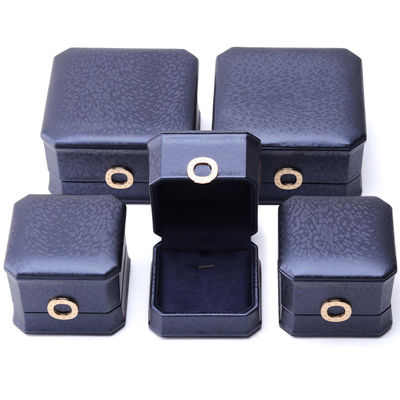 11*11*6cm กล่องเครื่องประดับหนัง Hanhong Square Necklace Ring Box with Metal Blue Luxury