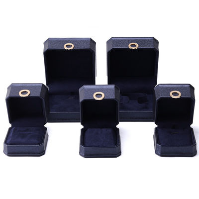 11*11*6cm กล่องเครื่องประดับหนัง Hanhong Square Necklace Ring Box with Metal Blue Luxury