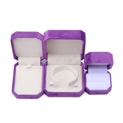 กล่องเครื่องประดับ Custom Octagonal Shape Purple Flannelette กล่องสําหรับคอ สร้อยข้อมือ แหวน