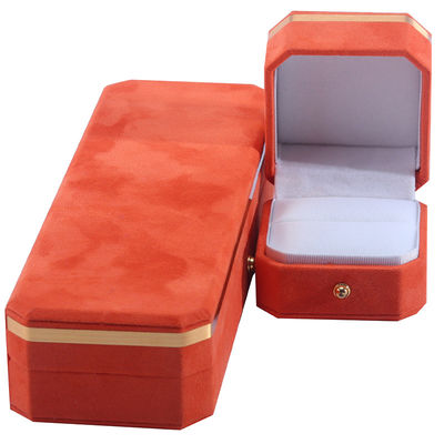 ซื้อ กล่องเครื่องประดับสําหรับสร้อยคอแต่งงาน หูหูและแหวน Hanhong Custom Orange Velvet Box online manufacture