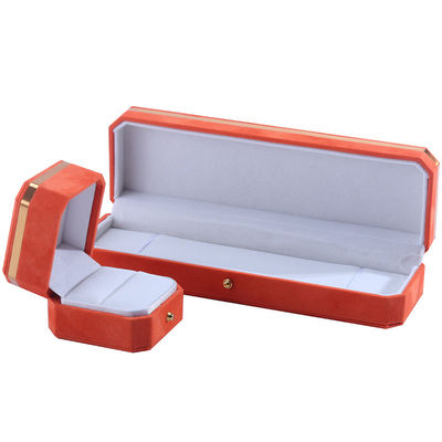 กล่องเครื่องประดับสําหรับสร้อยคอแต่งงาน หูหูและแหวน Hanhong Custom Orange Velvet Box
