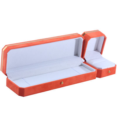 กล่องเครื่องประดับสําหรับสร้อยคอแต่งงาน หูหูและแหวน Hanhong Custom Orange Velvet Box
