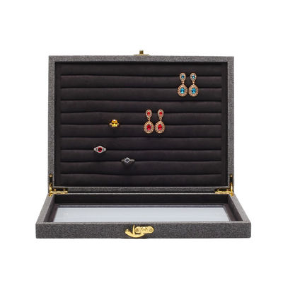 กล่องแสดงเครื่องประดับหนัง PU เปิด Flip Multiple Compartments with Mirror กล่องแสดงเครื่องประดับหนัง