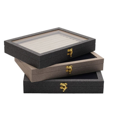กล่องแสดงเครื่องประดับหนัง PU เปิด Flip Multiple Compartments with Mirror กล่องแสดงเครื่องประดับหนัง