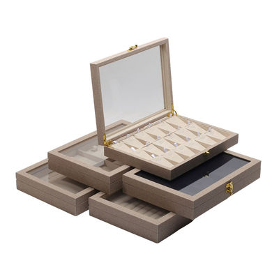 กล่องแสดงเครื่องประดับหนัง PU เปิด Flip Multiple Compartments with Mirror กล่องแสดงเครื่องประดับหนัง