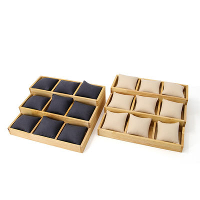 Multi Cell 3x3 โต๊ะแสดงนาฬิกาจากไม้แข็ง พร้อมหมอนสําหรับโชว์หรู