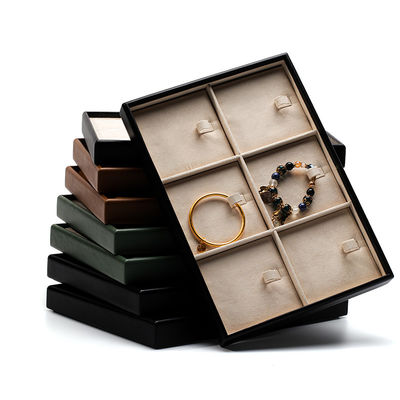 Multi Compartments PU Leather Jewelry Display Tray Soft Lining Exhibition Props ขายเครื่องประดับจากหนัง
