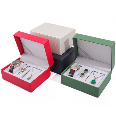 Multi-function สีเรียบหนังเทียมนาฬิกา Case การเก็บเก็บที่ปรับเปลี่ยนกล่องเครื่องประดับ