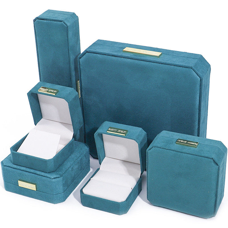 Wholesale Manufacturing Luxury handmade Jewelry Box packaging Personalized Custom logo high end สีน้ําเงินอ่อน สร้อยคอ สร้อยข้อมือ หูแหวน Packaging Velvet Octagonal Jewelry Box