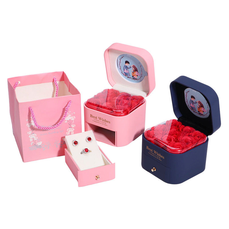 ขนาดที่กําหนดเอง Rose Immortal Drawer กล่องเครื่องประดับดอกไม้สําหรับกระบอกหู Pendant