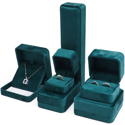 Wholesale Manufacturing Luxury Jewelry Box packaging Custom logo high end สีเขียวเข้ม สร้อยคอ สร้อยหู แหวน Packaging กล่องเครื่องประดับผ้าใบ