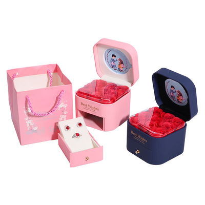 ขนาดที่กําหนดเอง Rose Immortal Drawer กล่องเครื่องประดับดอกไม้สําหรับกระบอกหู Pendant