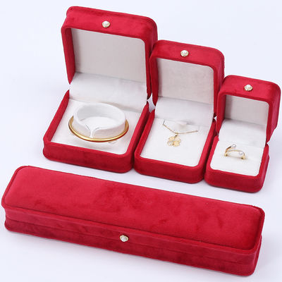 Wholesale Manufacturing Luxury velvet jewellery packaging Box Custom logo Necklace Bracelet Earrings Ring Packaging red velvet jewellery Box กล่องเครื่องประดับสีแดง